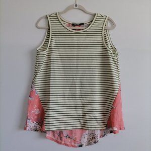 Doe & Rae Women's Pink Multi Striped Floral Tank Top Size S